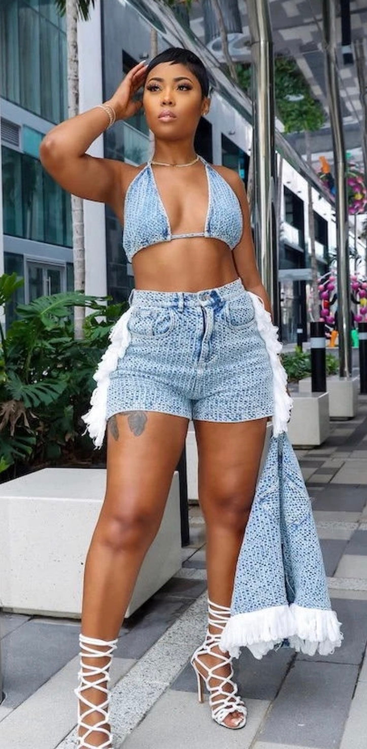 Act Right Denim Short Set